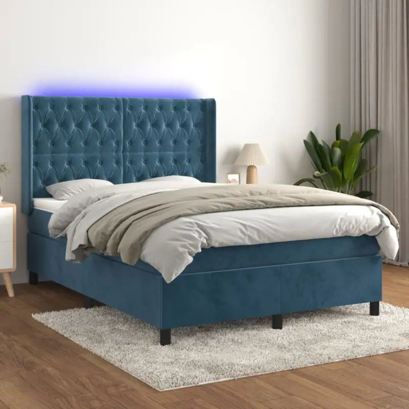 Lichtgrijs materiaal boxspring met schuim vulling voor een rustgevende slaap - Donkerblauw / 140 x 190 cm / Getuft