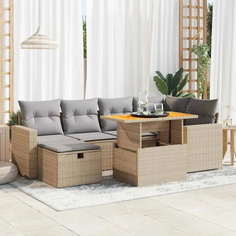 Lichtgrijs materiaal loungeset van gepoedercoat staal met afmetingen - Beige en grijs / met opbergruimte - Tuinsets