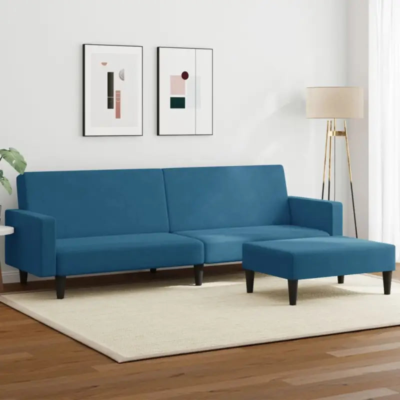 Lichtgrijs materiaal slaapbank met voetenbank en duurzame vulling - Blauw / Met armleuning - Banken