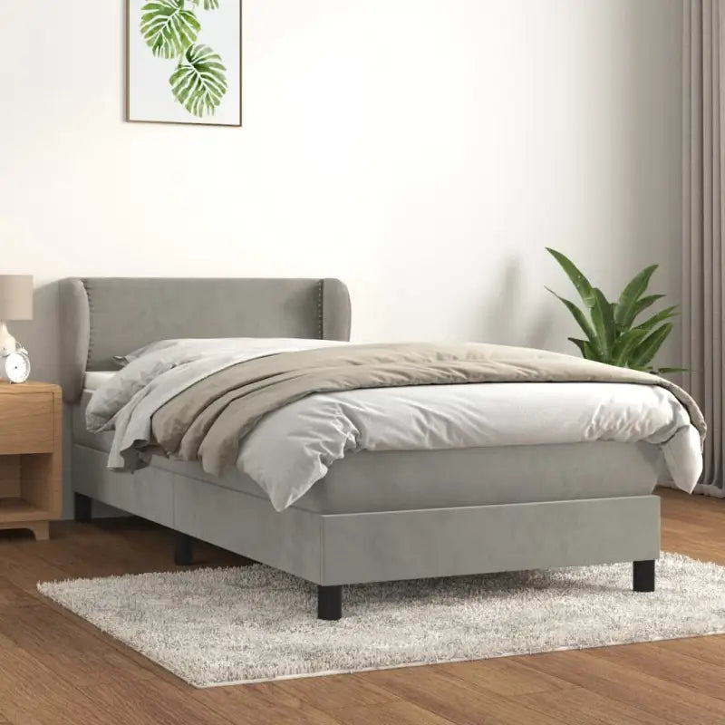 Lichtgrijs materiaal voor boxspringbed met schuim vulling en juiste afmetingen - Lichtgrijs / 90 x 200 cm / Effen