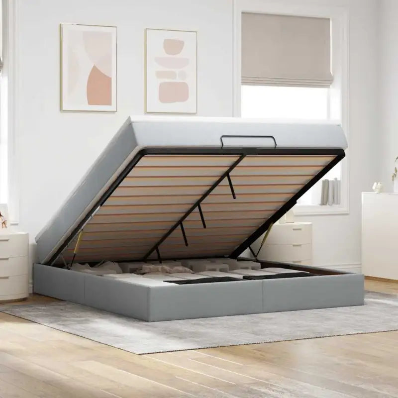Lichtgrijs Ottomaans Bed met Ruime Opbergruimte en Vulling - Lichtgrijs / 180 x 200 cm - Bedden & bedframes