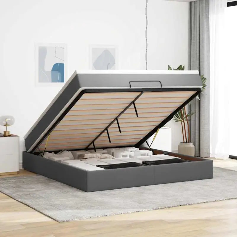 Lichtgrijs Ottomaans Bed met Ruime Opbergruimte en Vulling - Donkergrijs / 160 x 200 cm - Bedden & bedframes