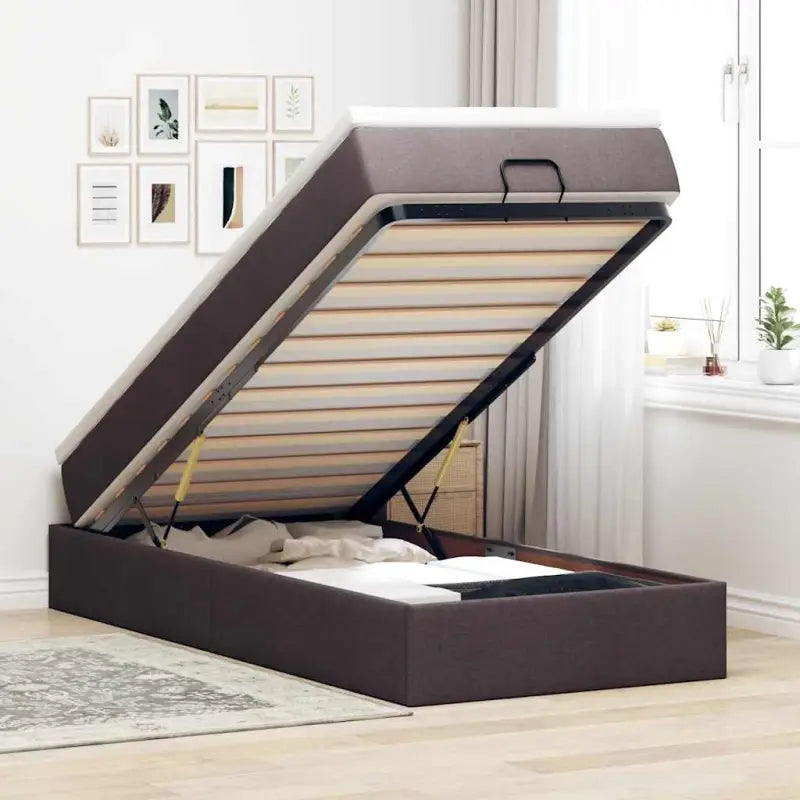 Lichtgrijs Ottomaans Bed met Ruime Opbergruimte en Vulling - Donkerbruin / 100 x 200 cm - Bedden & bedframes