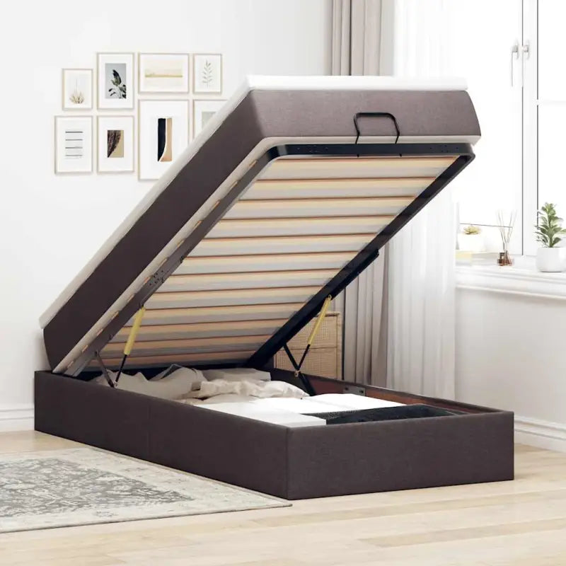 Lichtgrijs Ottomaans Bed met Ruime Opbergruimte en Vulling - Donkerbruin / 90 x 200 cm - Bedden & bedframes