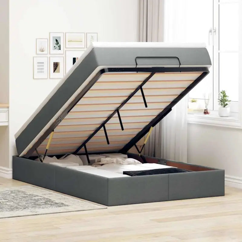 Lichtgrijs Ottomaans Bed met Ruime Opbergruimte en Vulling - Donkergrijs / 120 x 190 - Bedden & bedframes