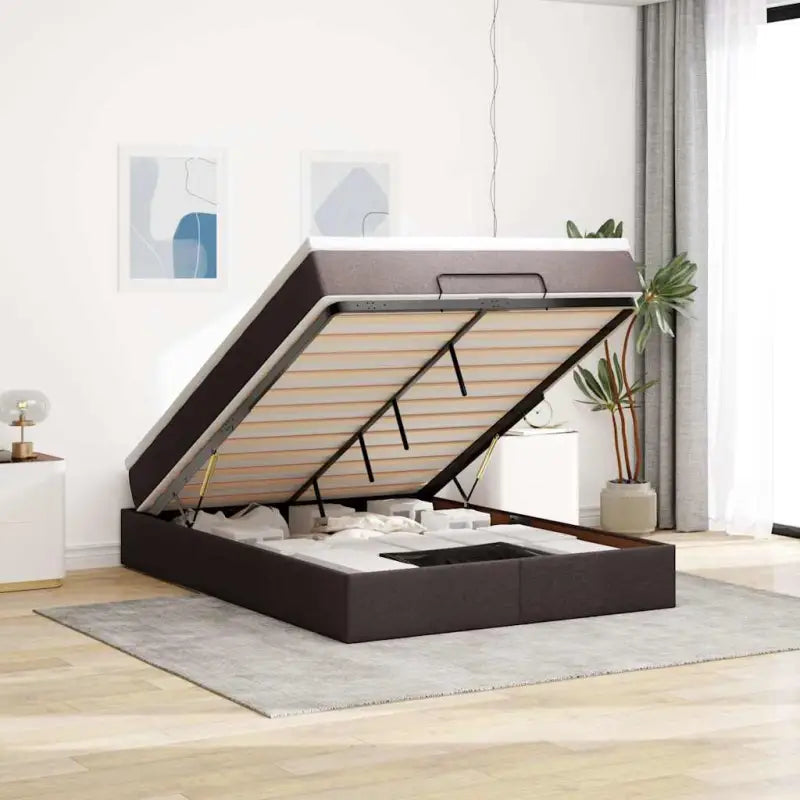 Lichtgrijs Ottomaans Bed met Ruime Opbergruimte en Vulling - Donkerbruin / 140 x 200 cm - Bedden & bedframes
