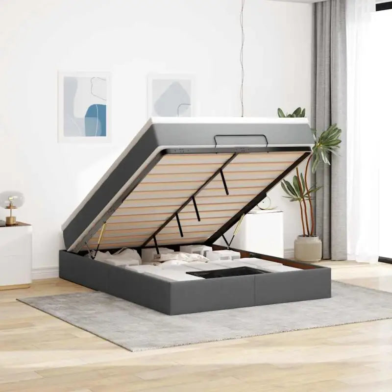 Lichtgrijs Ottomaans Bed met Ruime Opbergruimte en Vulling - Donkergrijs / 140 x 200 cm - Bedden & bedframes