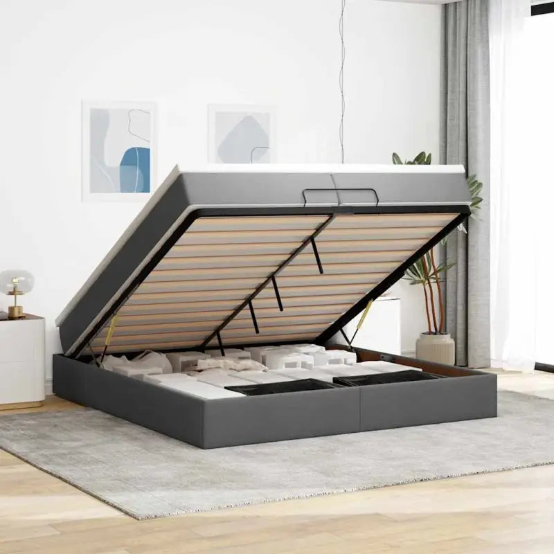 Lichtgrijs Ottomaans Bed met Ruime Opbergruimte en Vulling - Donkergrijs / 200 x 200 cm - Bedden & bedframes