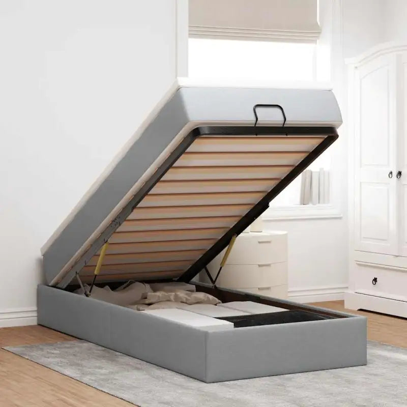 Lichtgrijs Ottomaans Bed met Ruime Opbergruimte en Vulling - Lichtgrijs / 90 x 190 cm - Bedden & bedframes