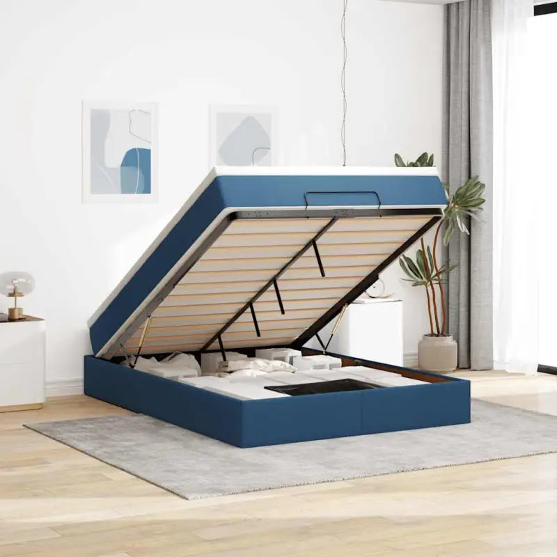 Lichtgrijs Ottomaans Bed met Ruime Opbergruimte en Vulling - Blauw / 140 x 200 cm - Bedden & bedframes