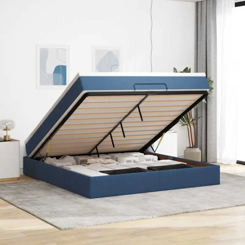 Lichtgrijs Ottomaans Bed met Ruime Opbergruimte en Vulling - Blauw / 180 x 200 cm - Bedden & bedframes
