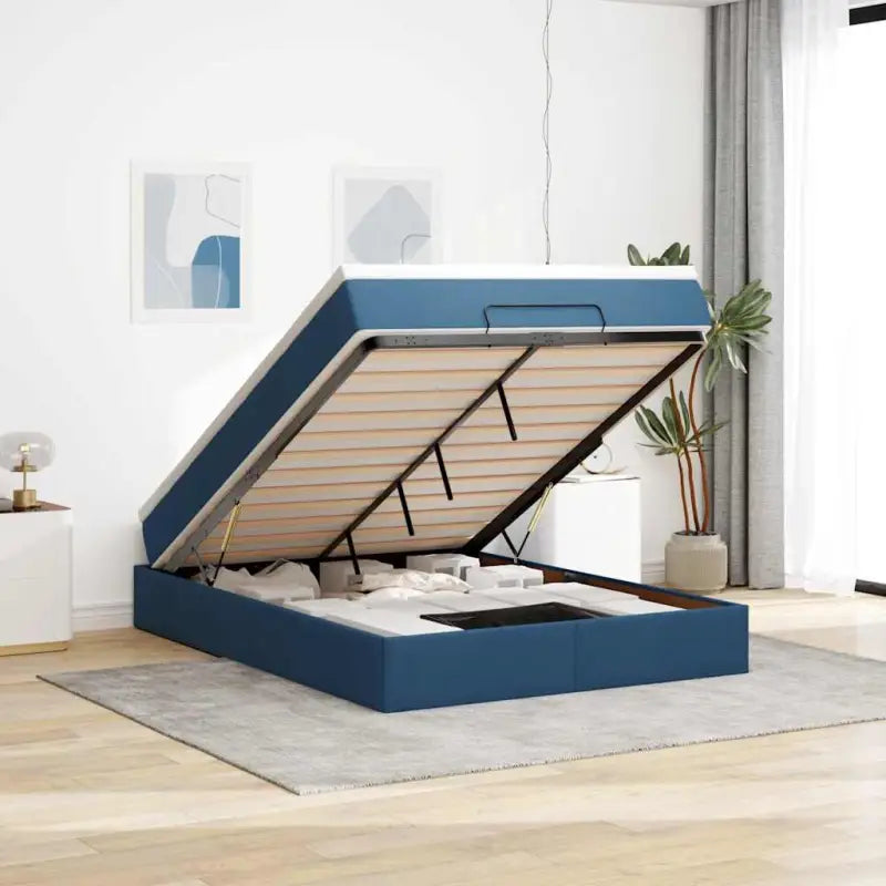 Lichtgrijs Ottomaans Bed met Ruime Opbergruimte en Vulling - Blauw / 140 x 190 cm - Bedden & bedframes