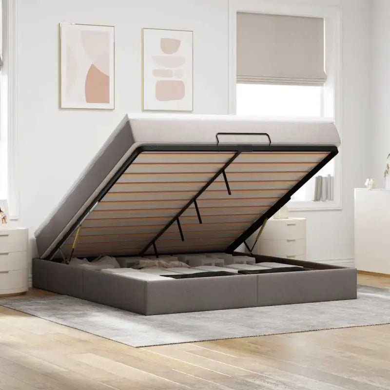 Lichtgrijs Ottomaans Bed met Ruime Opbergruimte en Vulling - Taupe / 180 x 200 cm - Bedden & bedframes
