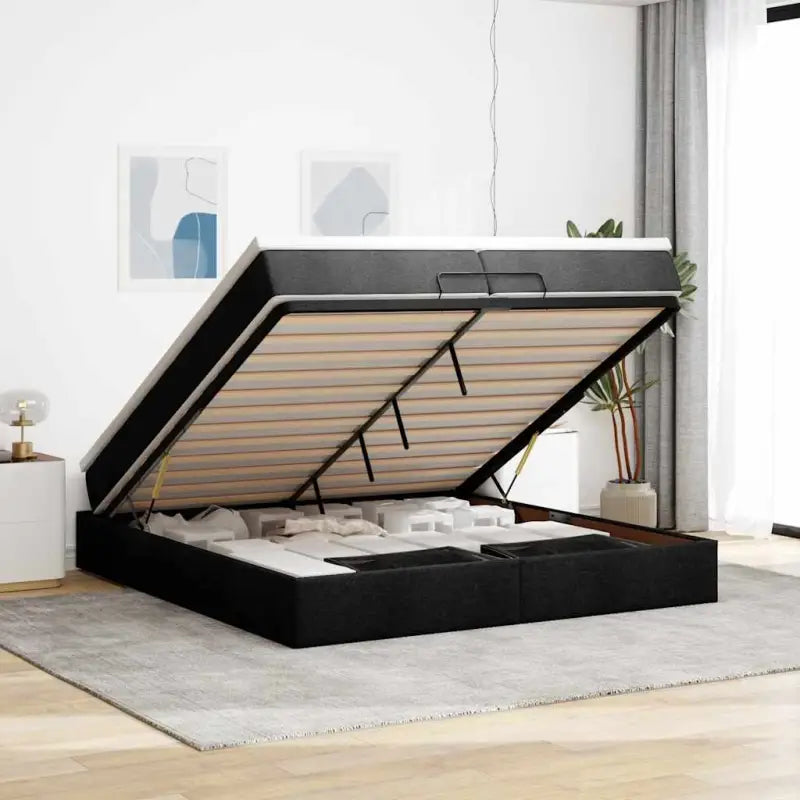 Lichtgrijs Ottomaans Bed met Ruime Opbergruimte en Vulling - Zwart / 200 x 200 cm - Bedden & bedframes