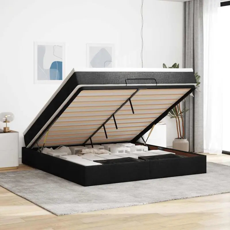 Lichtgrijs Ottomaans Bed met Ruime Opbergruimte en Vulling - Zwart / 180 x 200 cm - Bedden & bedframes