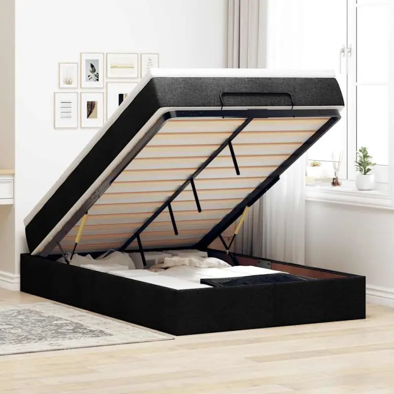 Lichtgrijs Ottomaans Bed met Ruime Opbergruimte en Vulling - Zwart / 120 x 200 cm - Bedden & bedframes
