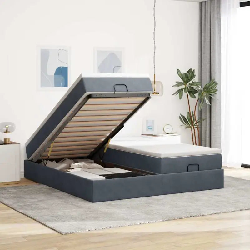 Lichtgrijs Ottomaanse Bed met Ruime Opbergruimte en Comfortabel Vulling - Donkergrijs / 160 x 200 cm - Bedden &