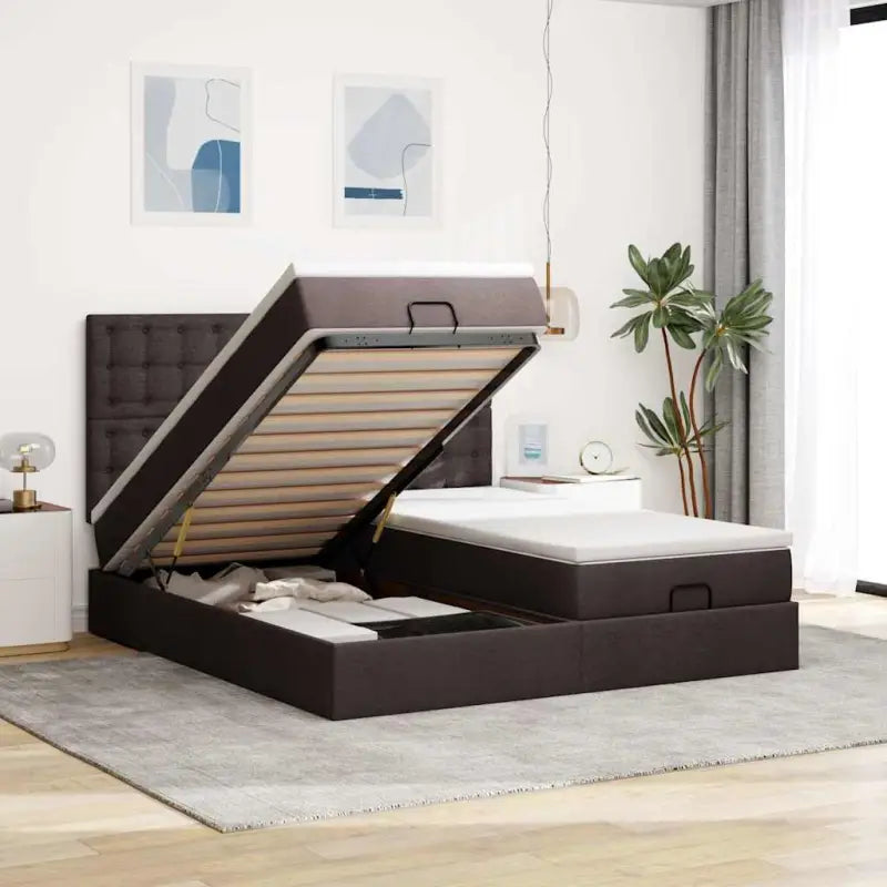 Lichtgrijs Ottomaanse Bed met ruime opbergruimte en comfortabel matras - Donkerbruin / 160 x 200 cm / knopen - Bedden &