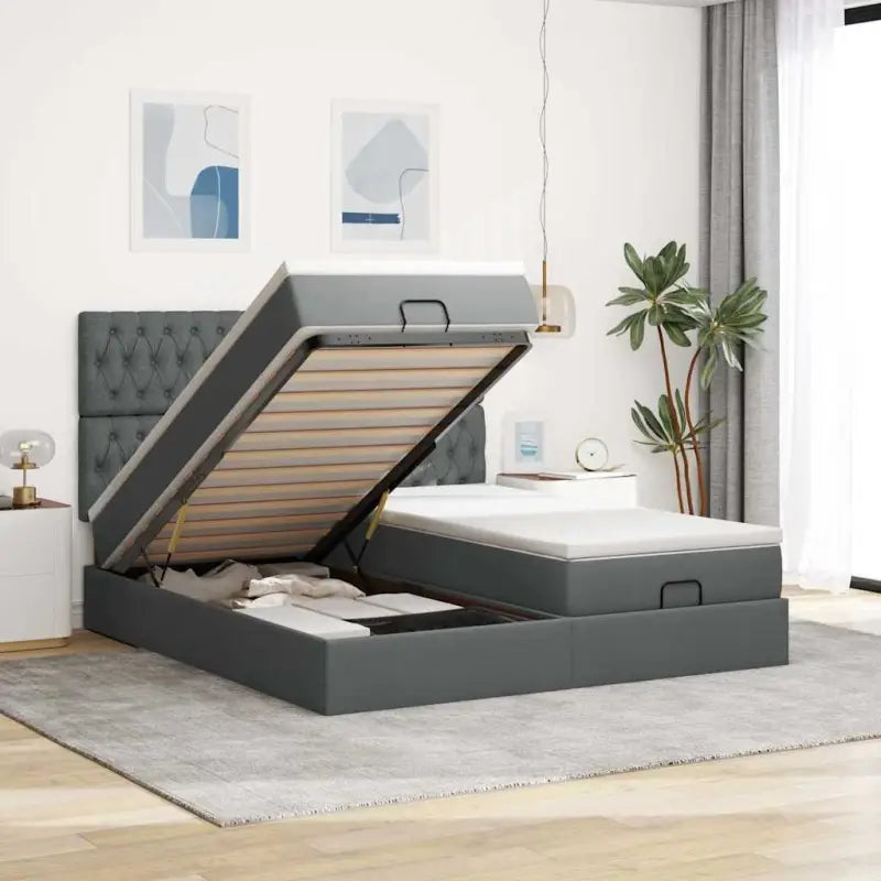 Lichtgrijs Ottomaanse Bed met ruime opbergruimte en comfortabel matras - Donkergrijs / 200 x 200 cm / Getuft ontwerp