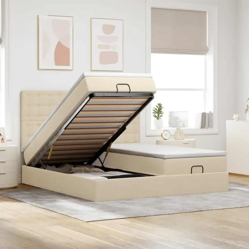 Lichtgrijs Ottomaanse Bed met ruime opbergruimte en comfortabel matras - Crème / 180 x 200 cm / knopen - Bedden &