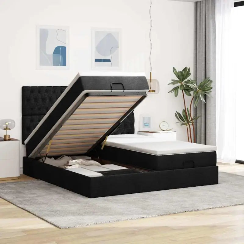 Lichtgrijs Ottomaanse Bed met ruime opbergruimte en comfortabel matras - Zwart / 160 x 200 cm / Getuft ontwerp - Bedden