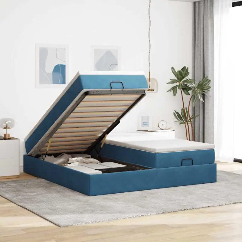Lichtgrijs Ottomaanse Bed met Ruime Opbergruimte en Comfortabel Vulling - Donkerblauw / 160 x 200 cm - Bedden &