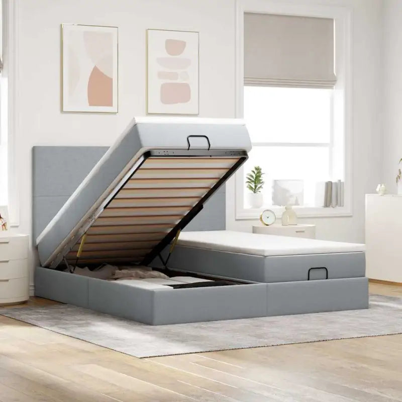 Lichtgrijs Ottomaanse Bed met ruime opbergruimte en comfortabel matras - Lichtgrijs / 160 x 200 cm / Effen ontwerp