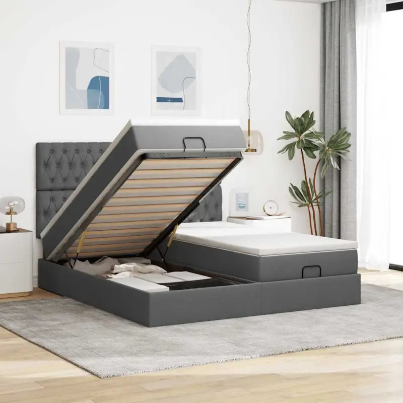 Lichtgrijs Ottomaanse Bed met ruime opbergruimte en comfortabel matras - Donkergrijs / 160 x 200 cm / Getuft ontwerp