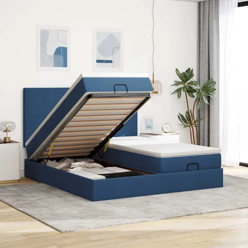 Lichtgrijs Ottomaanse Bed met ruime opbergruimte en comfortabel matras - Blauw / 180 x 200 cm / Effen ontwerp - Bedden