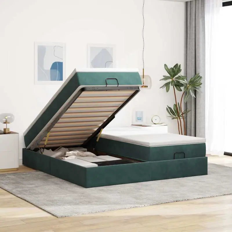 Lichtgrijs Ottomaanse Bed met Ruime Opbergruimte en Comfortabel Vulling - Donkergroen / 200 x 200 cm - Bedden &
