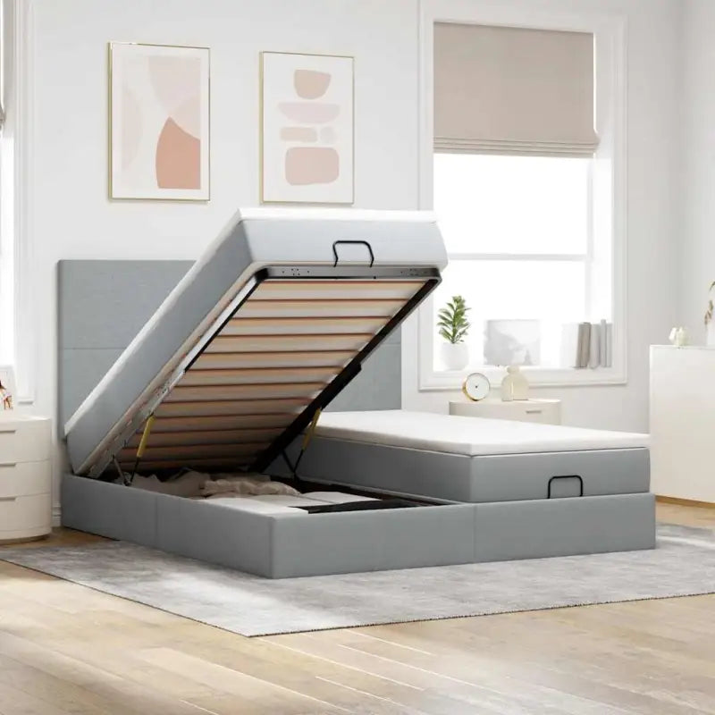 Lichtgrijs Ottomaanse Bed met ruime opbergruimte en comfortabel matras - Lichtgrijs / 180 x 200 cm / Effen ontwerp