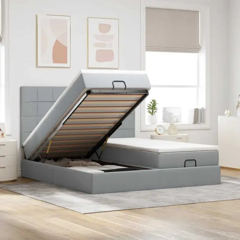 Lichtgrijs Ottomaanse Bed met ruime opbergruimte en comfortabel matras - Lichtgrijs / 180 x 200 cm / Blok