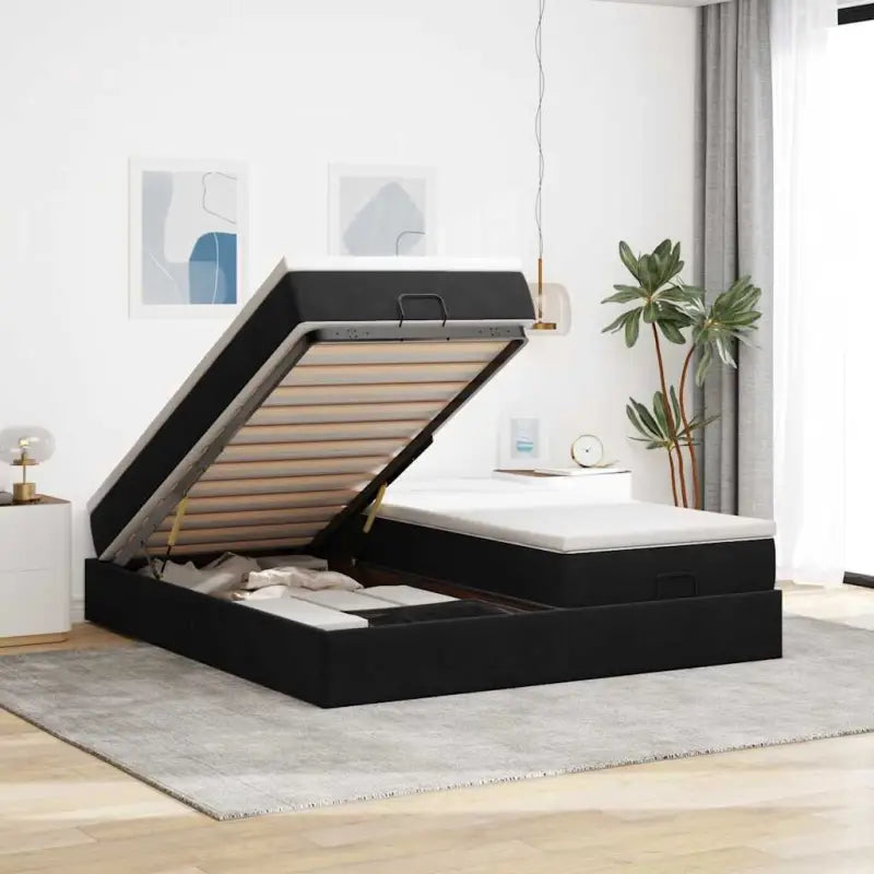 Lichtgrijs Ottomaanse Bed met Ruime Opbergruimte en Comfortabel Vulling - Zwart / 180 x 200 cm - Bedden & bedframes