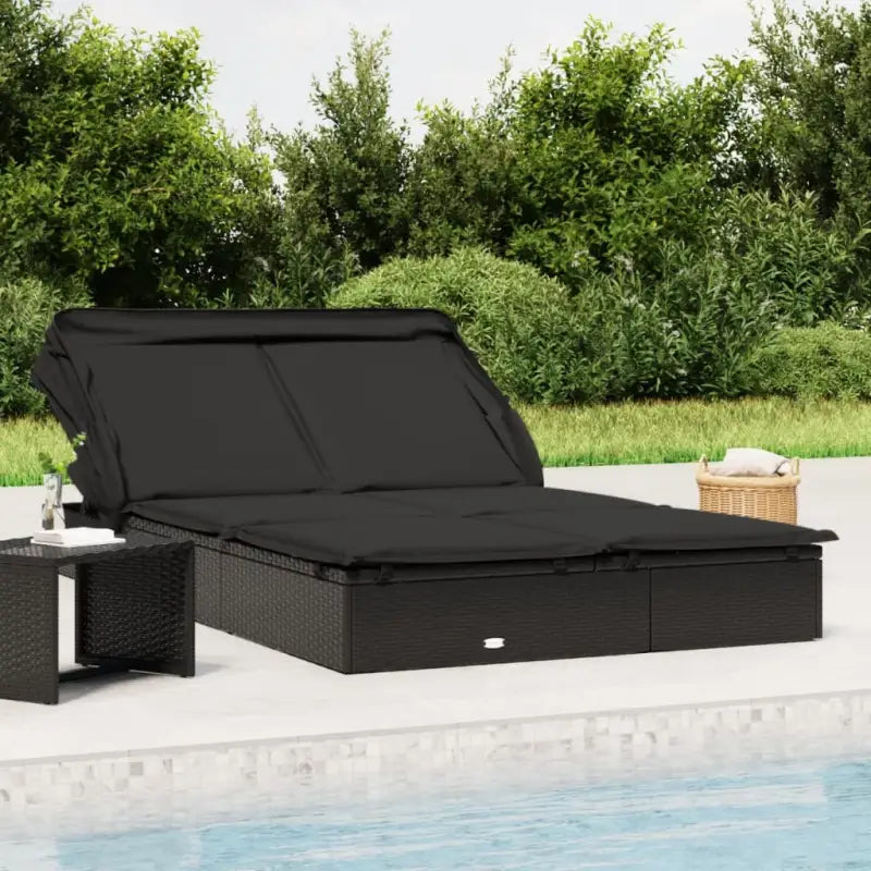 Ligs107leden met inklapbaar dak en beide zijden voor ontspanning - Zwart / 1 - Ligstoelen