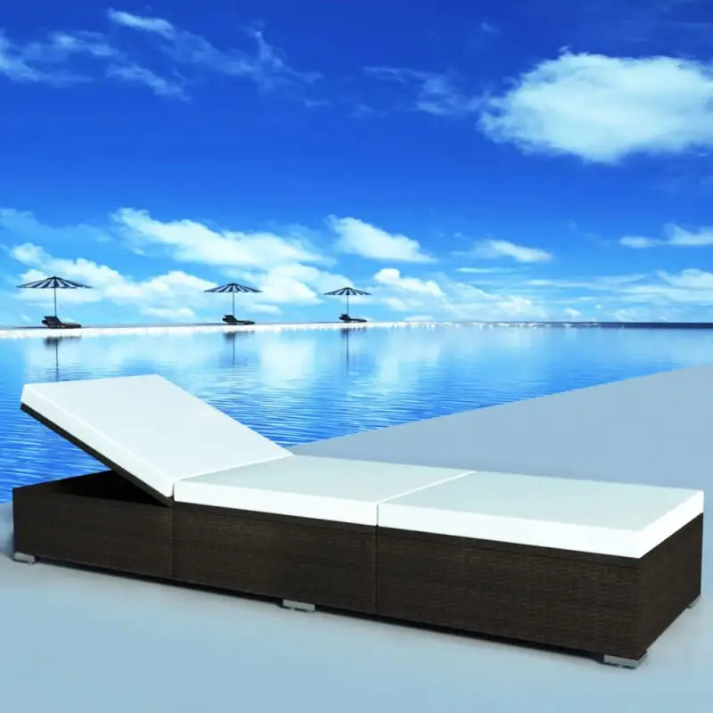 Ligsstoel met poly rattan en gepoedercoat stalen frame voor de tuin - Bruin en wit / 1 / Ja - Ligstoelen