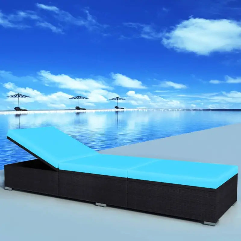 Ligsstoel met poly rattan en gepoedercoat stalen frame voor de tuin - Zwart en blauw / 1 / Ja - Ligstoelen