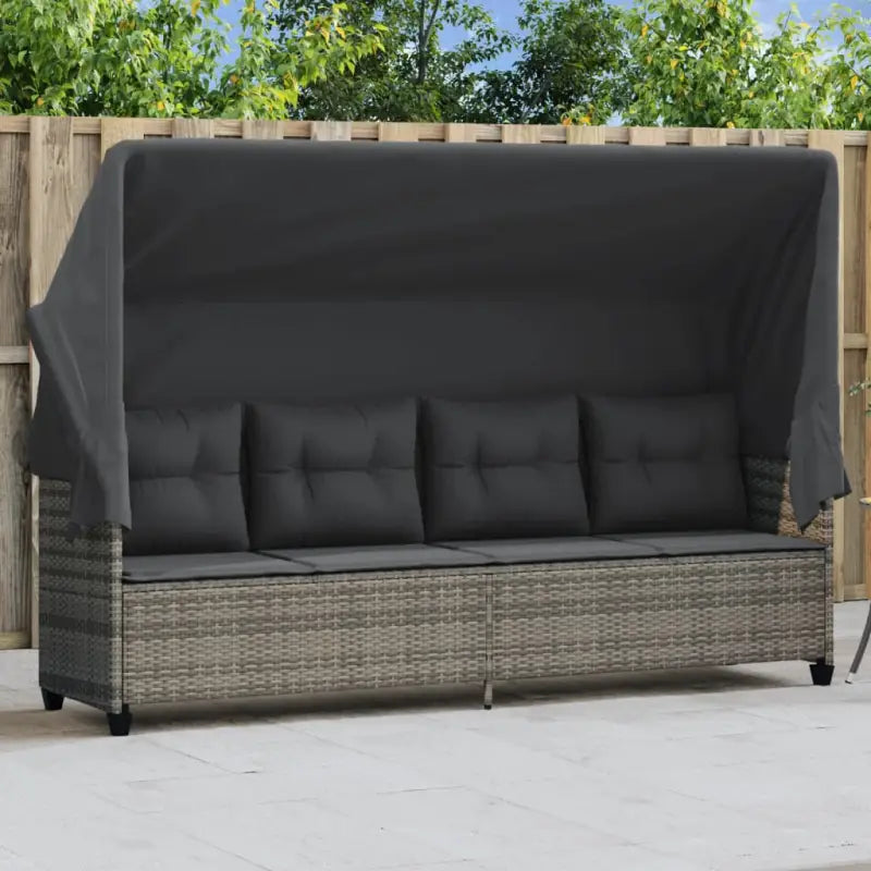 Ligstoel met comfortabele zitervaring en wasbare hoes in duurzaam PE-rattan - Grijs / 1 / met luifel - Ligstoelen