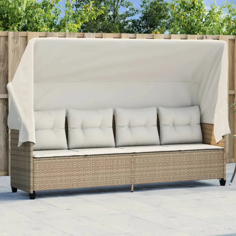 Ligstoel met comfortabele zitervaring en wasbare hoes in duurzaam PE-rattan - beige en crèmekleurig / 1 / met luifel