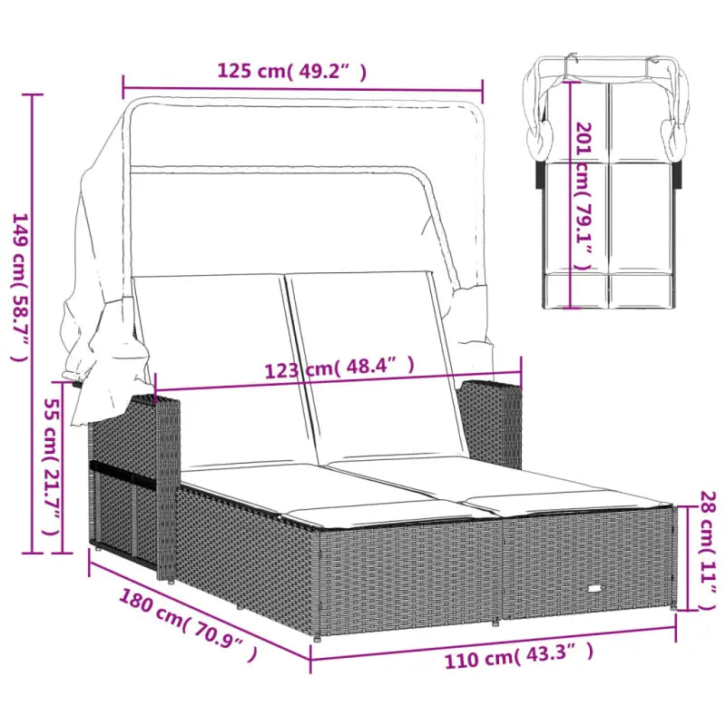 Ligstoel met poly rattan en uitschuifbare luifel voor comfortabele zitervaring - Ligstoelen