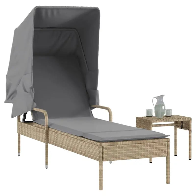 Ligstoel met poly rattan en uitschuifbare luifel voor ultiem comfort - Beige en grijs / 1 / Met tafel - Ligstoelen