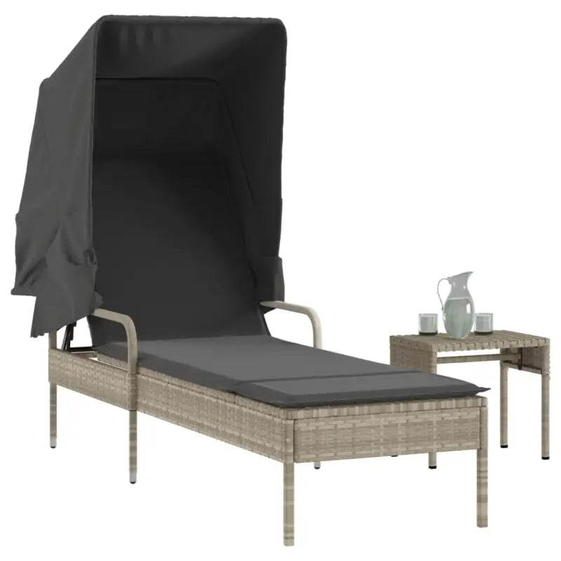 Ligstoel met poly rattan en uitschuifbare luifel voor ultiem comfort - Lichtgrijs / 1 / Met tafel - Ligstoelen