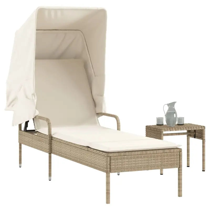 Ligstoel met poly rattan en uitschuifbare luifel voor ultiem comfort - beige en crèmekleurig / 1 / Met tafel