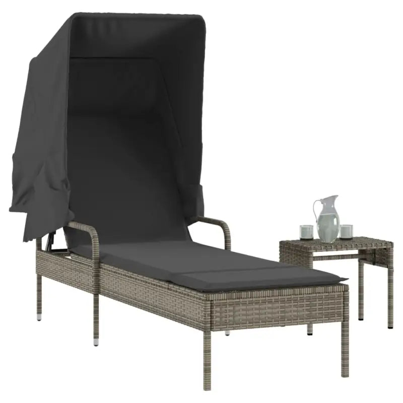 Ligstoel met poly rattan en uitschuifbare luifel voor ultiem comfort - Grijs / 1 / Met tafel - Ligstoelen
