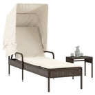 Ligstoel met poly rattan en uitschuifbare luifel voor ultiem comfort - Bruin / 1 / Met tafel - Ligstoelen