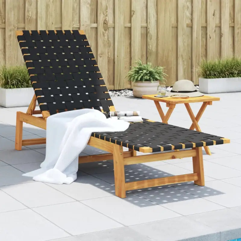 Ligstoel met verstelbare rugleuning van massief acaciahout voor ontspannen zonnen - Zwart / 1 / Met tafel - Ligstoelen