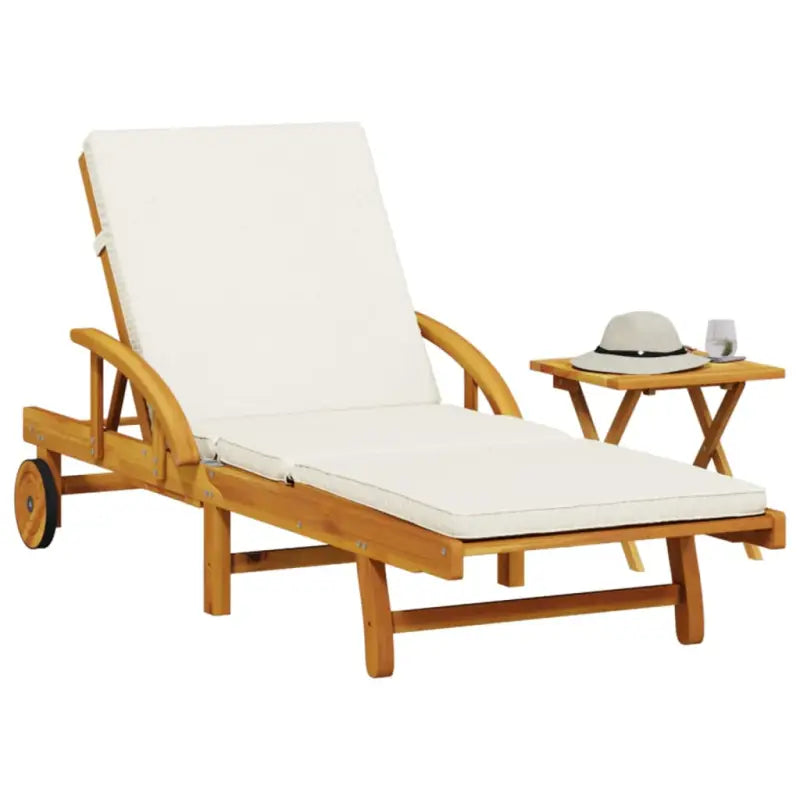 Ligstoel van massief acaciahout met uittrekbare tafel en natuurlijke olieafwerking - Ligstoelen