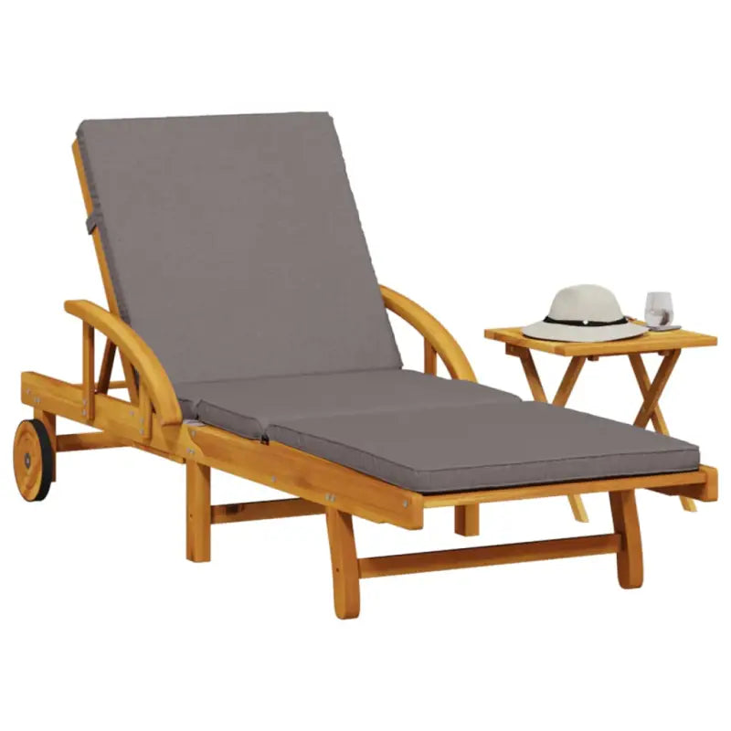 Ligstoel van massief acaciahout met uittrekbare tafel en natuurlijke olieafwerking - Donkergrijs / 1 / Met tafel
