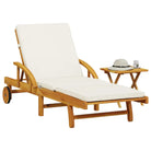 Ligstoel van massief acaciahout met uittrekbare tafel en natuurlijke olieafwerking - Crème / 1 / Met tafel - Ligstoelen