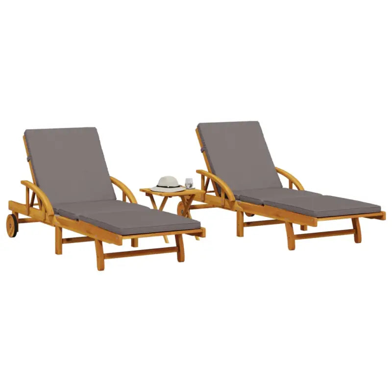 Ligstoel van massief acaciahout met uittrekbare tafel en natuurlijke olieafwerking - Donkergrijs / 2 / Met tafel