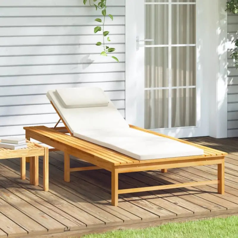 Ligstoel van massief acaciahout met verstelbare rugleuning - 1 / Crème - Ligstoelen